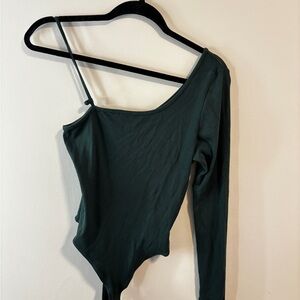 American Eagle Outfitters One-Shoulder Ribbed Bodysuit - Forest Green